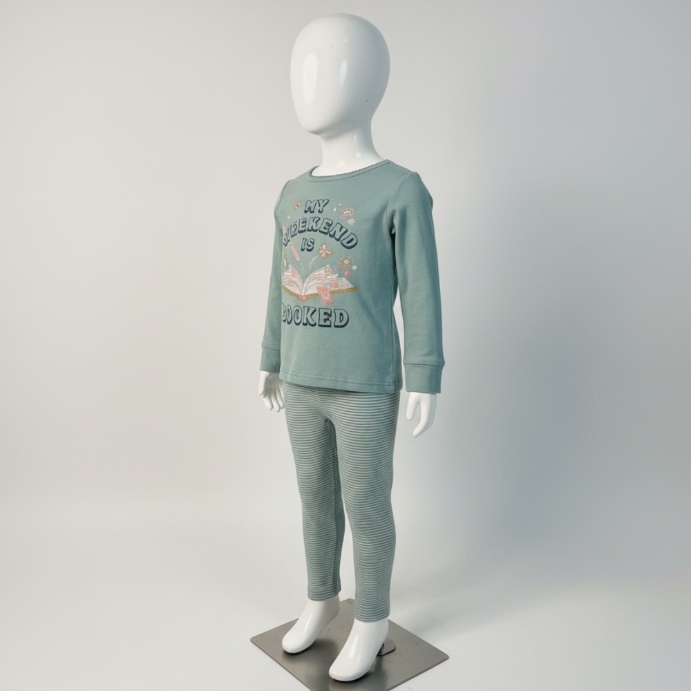 100% Cotton Teal Two Piece Pj Set Girl's Size 5t